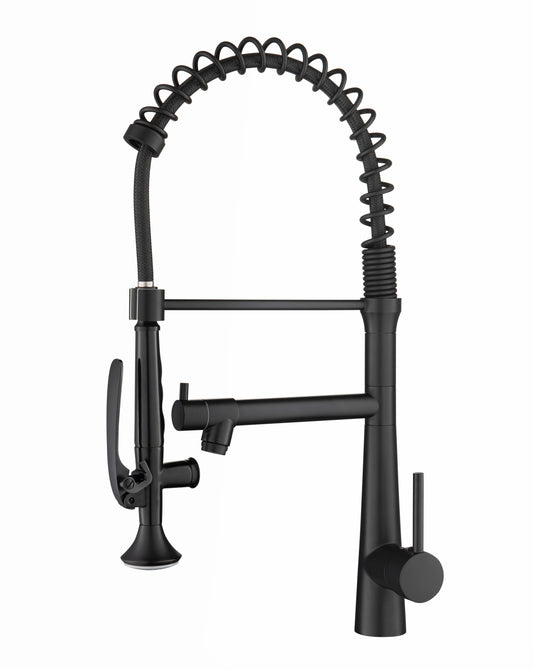 Heavy Duty Commercial Style Kitchen Sink Faucet, Single Handle Pre-Rinse Spring Sprayer Kitchen Faucets, High Arc Pull Down Matte Black Kitchen Faucet