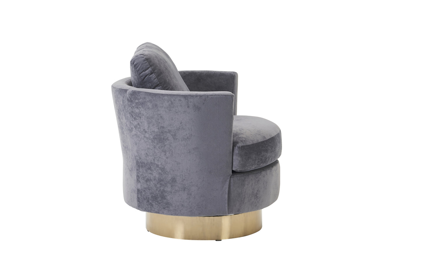 Silla de barril giratoria de terciopelo, sillas giratorias decorativas, sillón para sala de estar, sillas de lectura para dormitorio, cómodas, sillas redondas con base de acero inoxidable dorado (gris)