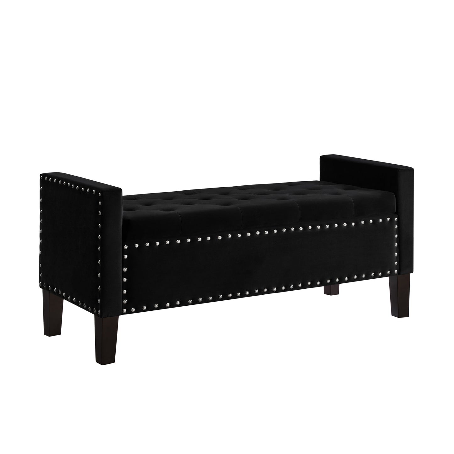 Banco de almacenamiento tapizado con botones capitoné con adornos de clavos,Entrada Sala de estar Asiento acolchado suave con reposabrazos,Banco de cama-Negro