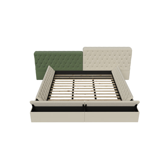 Modern upholstered platform bed with storage space, sturdy and stable solid wood frame. Polyester fabric, easy to assemble,King,Beige