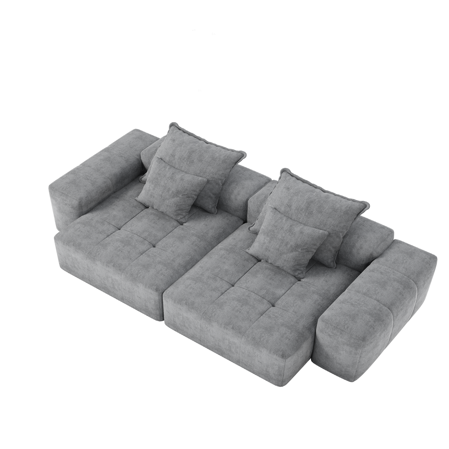 Modern Oversized Modular Sectional Sofa with 2 Chaise Lounge and 2 Armrest, Sparkling Chenille Fabric Soft Cushion Sofa with 4 Pillows, 4 PCS DIY Combination Tufted Sofa, No Assembly Required, GREY