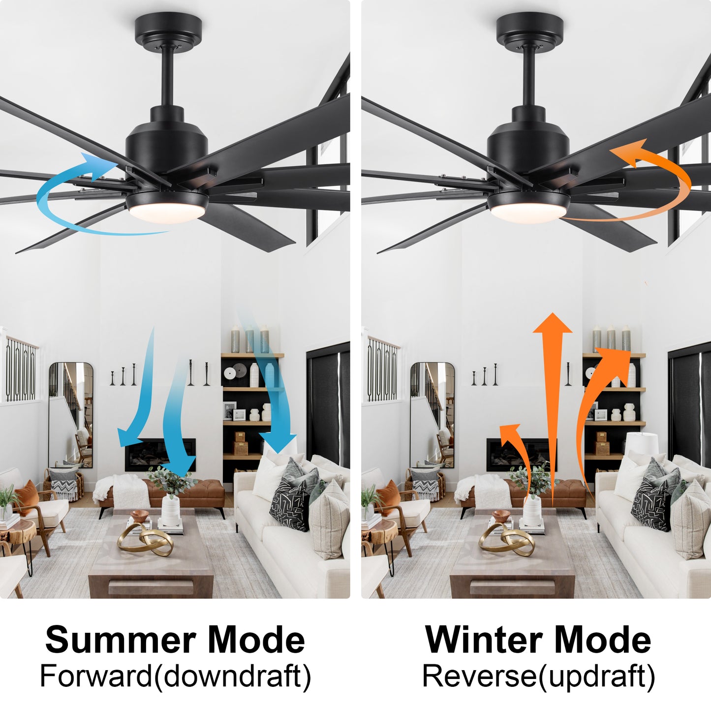 YUHAO 72" Integrated LED Light Ceiling Fan with Black ABS Blade