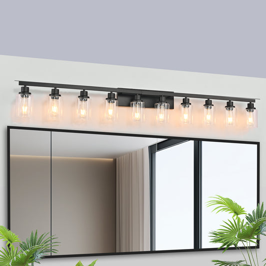 10 Light Bathroom Vanity Lights Over Mirror, 65.4inch Black Vanity Lights Fixtures Matte Black Modern Vanity Lights Black Bathroom Wall Lighting for Mirror Bedroom,Living Room