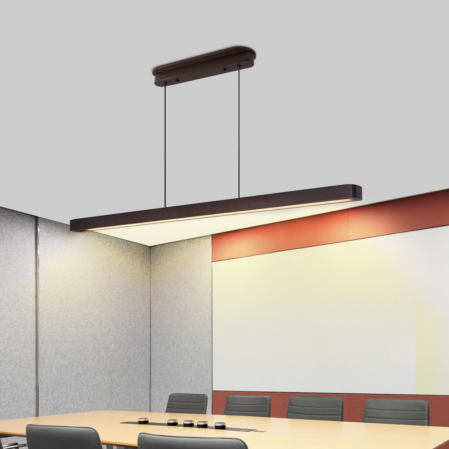 51-inch Walnut Wood Modern LED Pendant Light, Adjustable Hanging Light for Dining Room, Kitchen, Living Room – Sleek Walnut Color Finish
