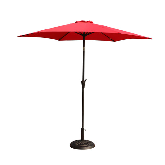 Outdoor Aluminum Patio Umbrella with Round Resin Base, Push Button Tilt & Crank Lift, Red, 8.8 Feet