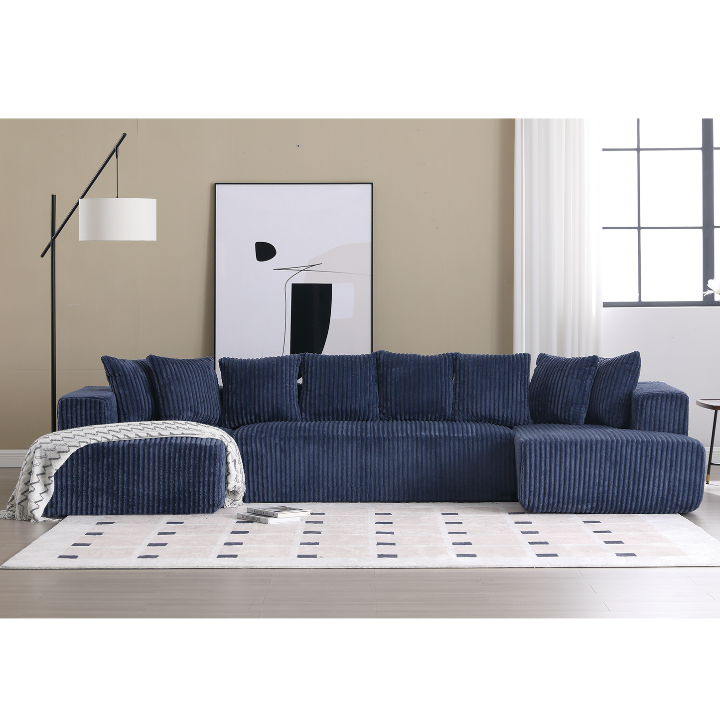 [NEW ARRIVED] [VIDEO PROVIDED]131'' Modular Sectional Couch, U-shaped sofa , Chaise Lounge, Striped fabric,Upholstered 4 Seater Couch for Living Room, Bedroom, Free Combination Sofa (Corduroy), Blue