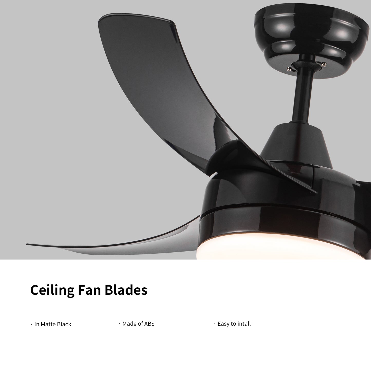 YUHAO 42-Inch 3-Blade Matte Black DC Motor Modern Contemporary LED Ceiling Fan-42 in x 42 in x 10.34 in