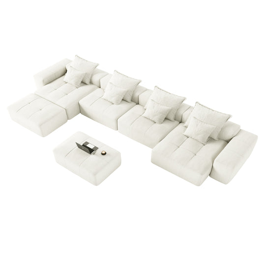 Modern Oversized Modular Sectional Sofa,Sparkling Chenille Fabric Soft Cushion Sofa with 8 Pillows,8 PCS DIY Combination Tufted Sofa,No Assembly Required,BEIGE