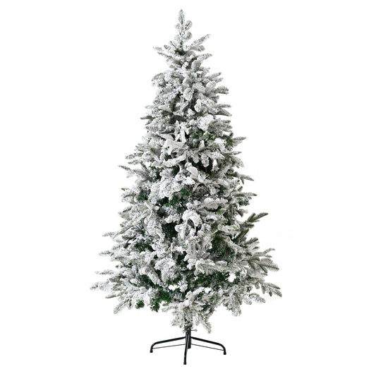 Snow Flocked 8FT Christmas Tree with PE PVC Mixed Branches and Sturdy Metal Base