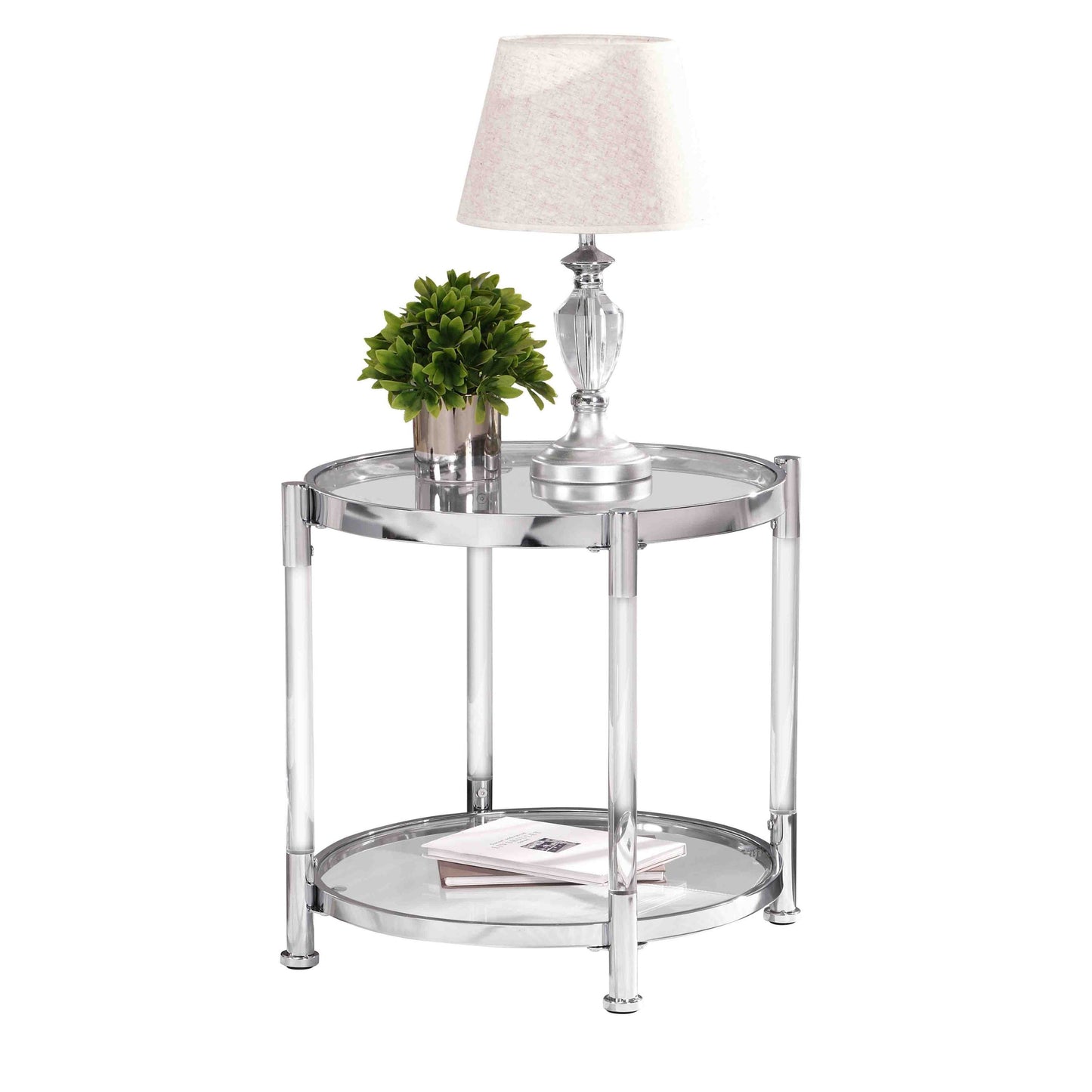 W82153571  Contemporary Acrylic End Table, Side Table with Tempered Glass Top, Chrome/Silver End Table for Living Room&Bedroom