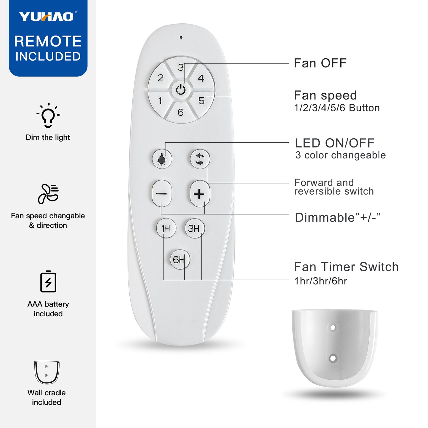 YUHAO Iluminación de ventilador de techo LED integrada de 52 pulgadas con control remoto