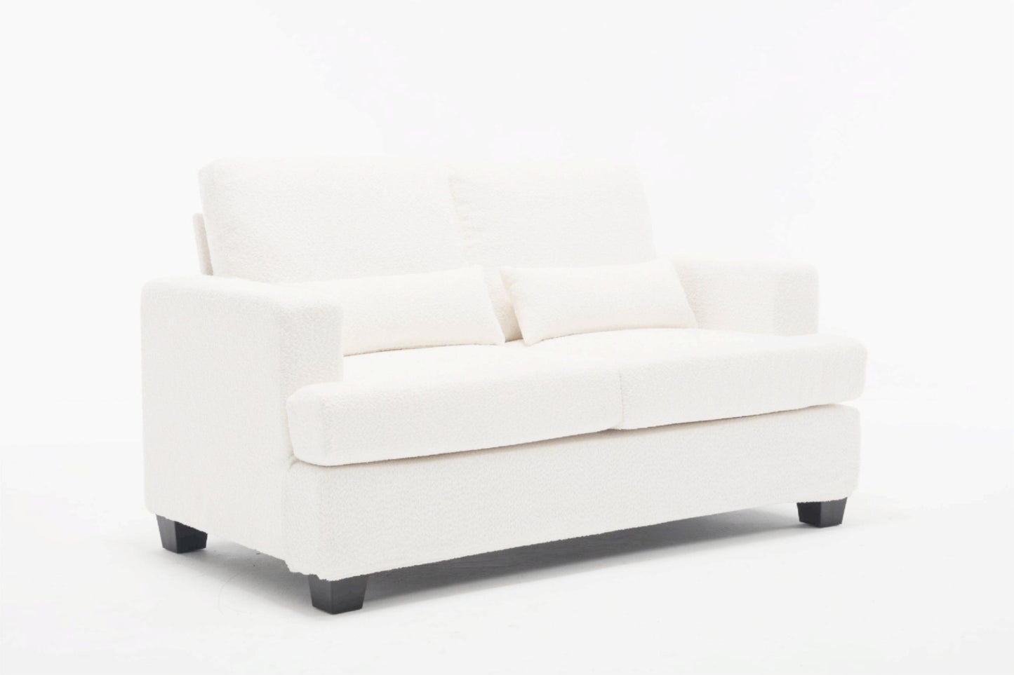 [VIDEO PROVIDED] 63" Length Modern Loveseat for Living Room, Sofas & couches with Square Armrest, Removable back Cushion and 2pcs waist pillow  (White&Gray Fabric)