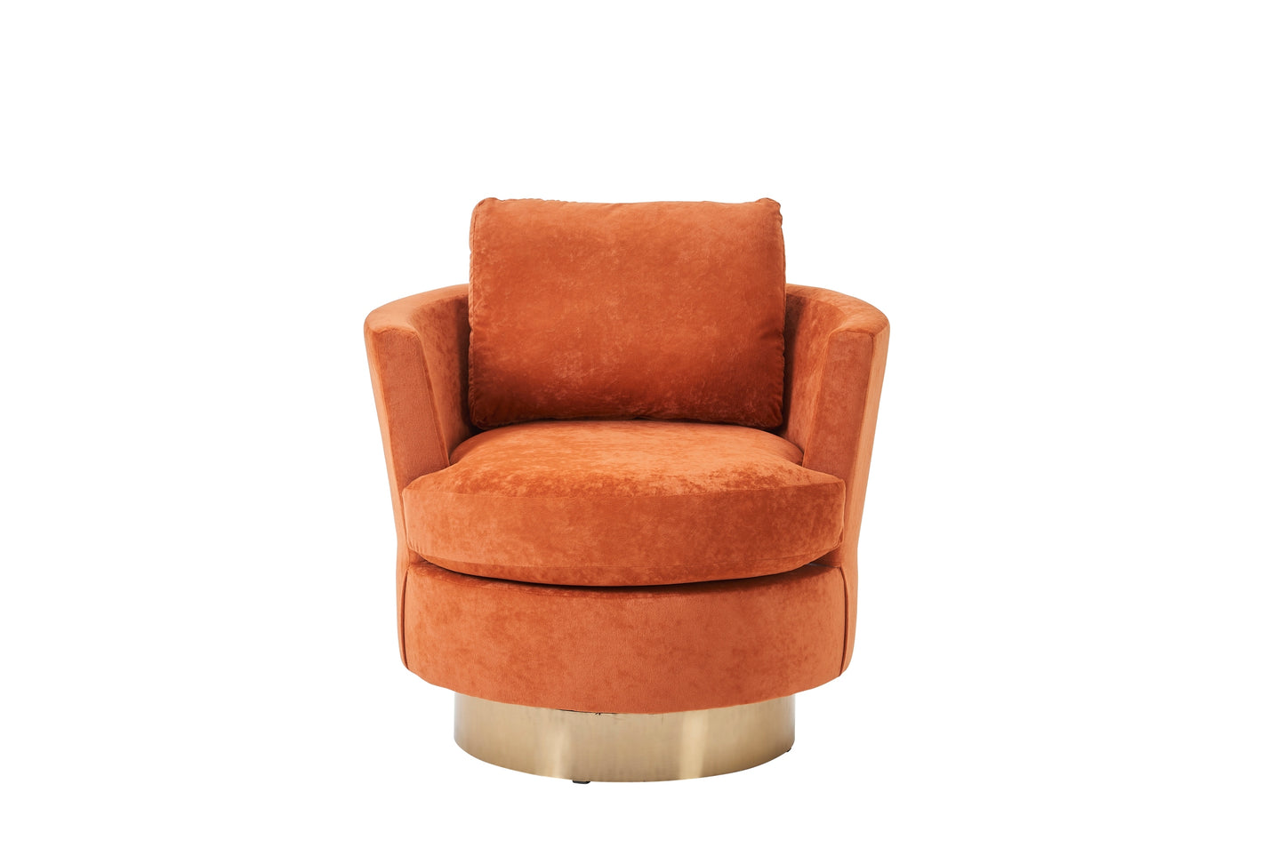 Velvet Swivel Barrel Chair, Swivel Accent Chairs Armchair for Living Room, Reading Chairs for Bedroom Comfy, Round Barrel Chairs with Gold Stainless Steel Base (Orange)