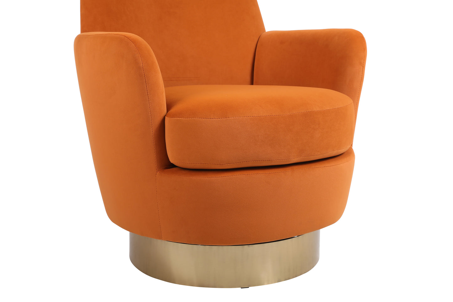 Velvet Swivel Barrel Chair, Swivel Accent Chairs Armchair for Living Room, Reading Chairs for Bedroom Comfy, Round Barrel Chairs with Gold Stainless Steel Base (Orange)