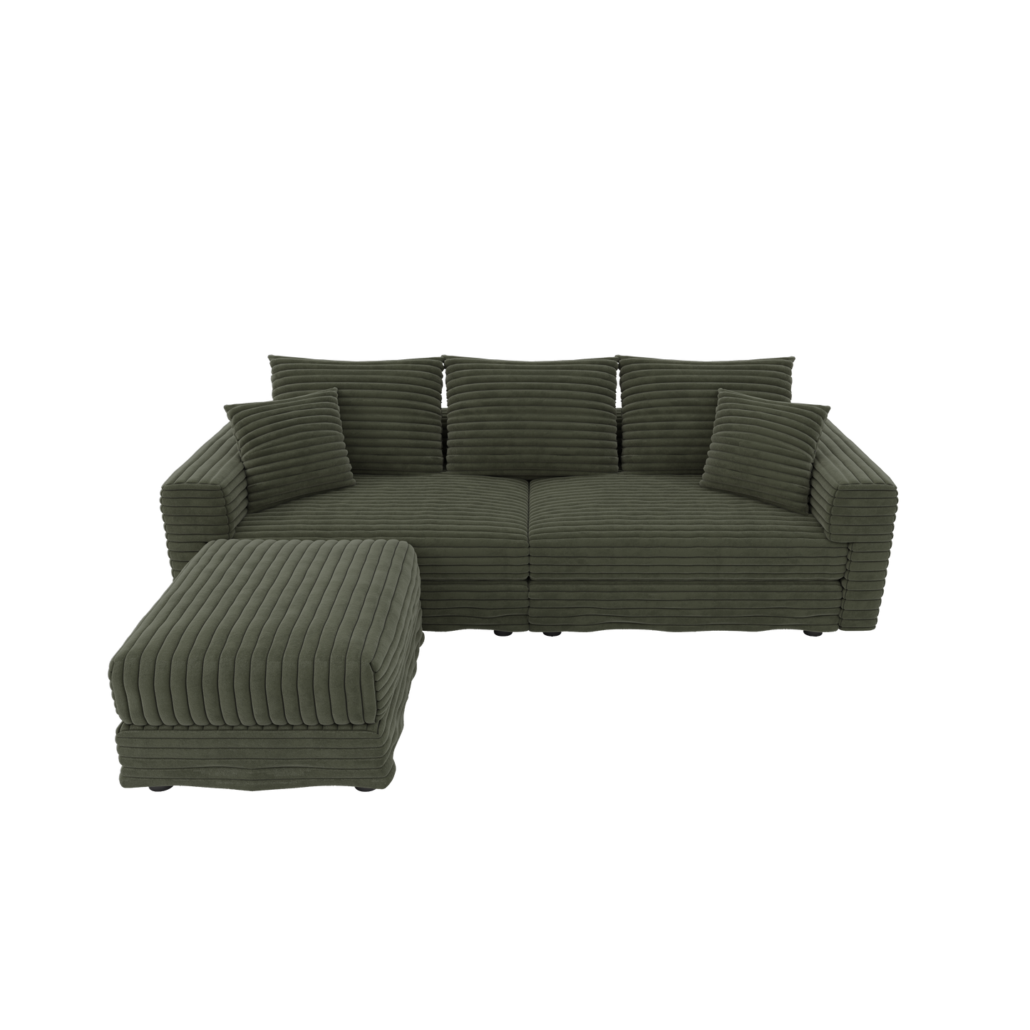 82.7 ' Plush Corduroy 3-Seat Sofa, Modern Comfy Upholstered Sofa Cloud Couch, Deep Seat Couches with Soft Pillows and 1 Ottomans, Convertible Sofa Lounge Chair, for Living Room,Apartment,Office,Green