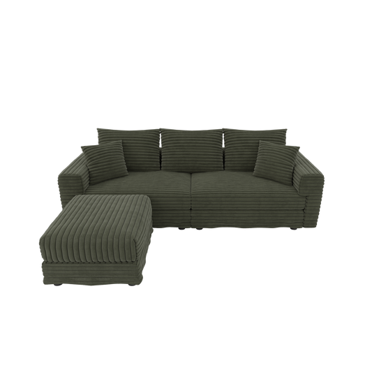 82.7 ' Plush Corduroy 3-Seat Sofa, Modern Comfy Upholstered Sofa Cloud Couch, Deep Seat Couches with Soft Pillows and 1 Ottomans, Convertible Sofa Lounge Chair, for Living Room,Apartment,Office,Green