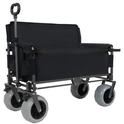 Folding Wagon with Bench Seat & 500 lbs Capacity-3-in-1 Collapsible Utility Cart with All-Terrain Beach Tires for Camping, Beach, Groceries, Outdoor, Black