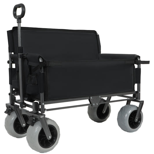 Folding Wagon with Bench Seat & 500 lbs Capacity-3-in-1 Collapsible Utility Cart with All-Terrain Beach Tires for Camping, Beach, Groceries, Outdoor, Black
