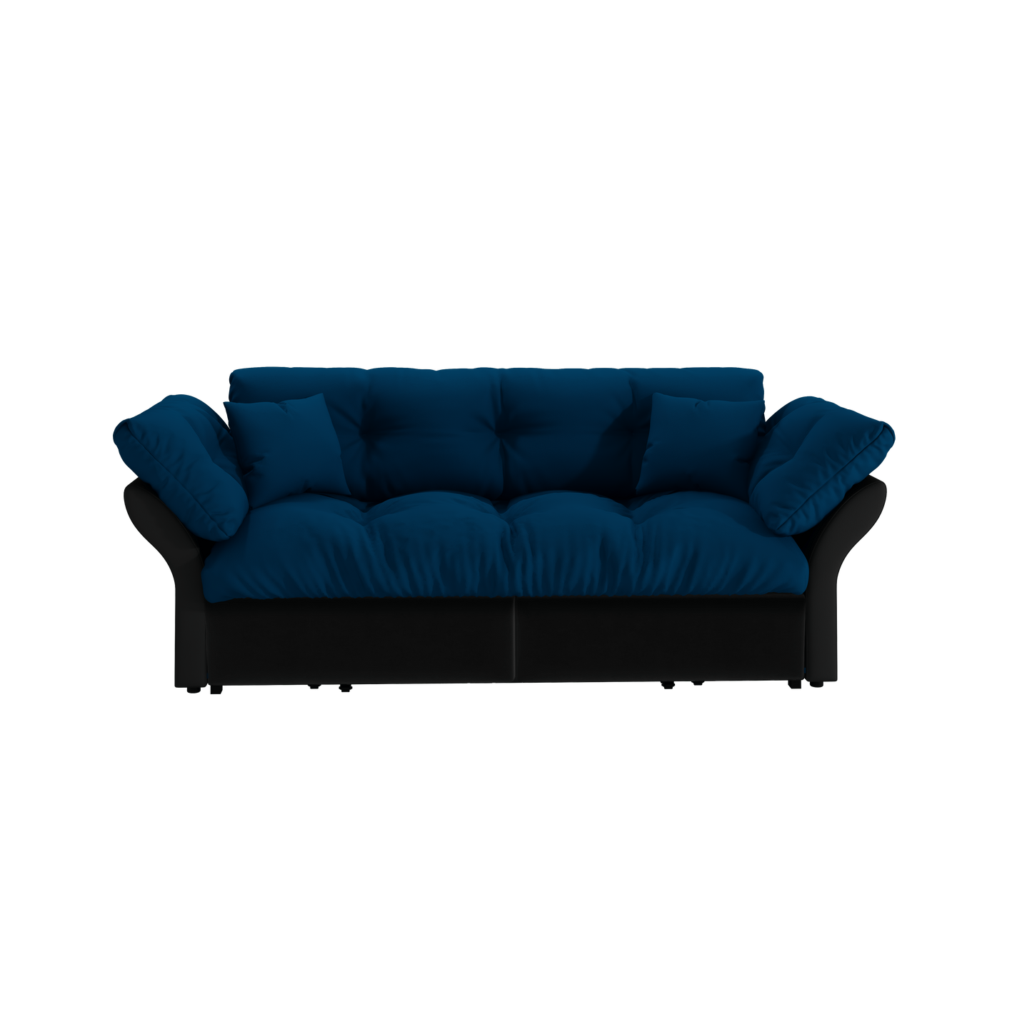 74.8 ' Queen Pull Out Sofa Bed, 3-in-1 Convertible Sleeper Tufted Sofa with 2 Soft Pillows, Multi-Functional Velvet Loveseat Bed, Blue