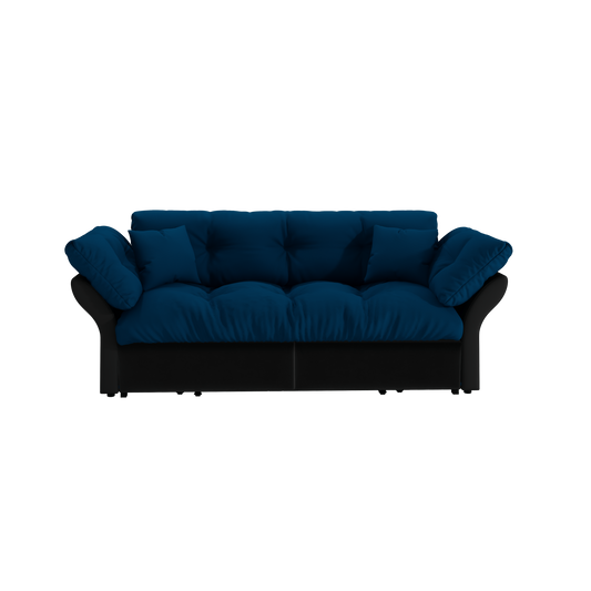 74.8 ' Queen Pull Out Sofa Bed, 3-in-1 Convertible Sleeper Tufted Sofa with 2 Soft Pillows, Multi-Functional Velvet Loveseat Bed, Blue