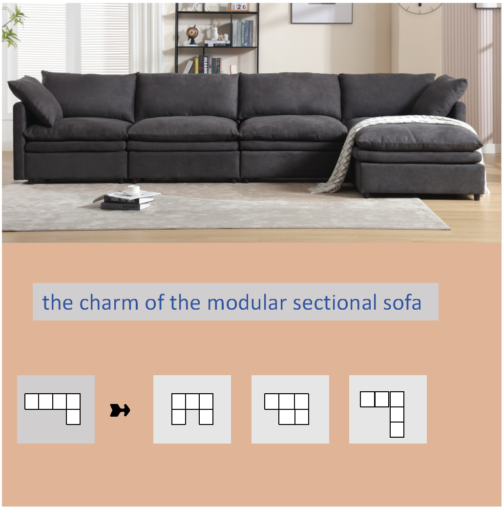 [VIDEO PROVIDED] Modern U-shaped Sectional Sofa ,5-seat Upholstered  Sofa Furniture,Sleeper Sofa Couch with Chaise Lounge for Living Room,Apartment,Dark Gray,Polyester