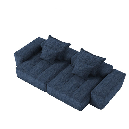 Modern Oversized Modular Sectional Sofa with 2 Chaise Lounge and 2 Armrest, Sparkling Chenille Fabric Soft Cushion Sofa with 4 Pillows, 4 PCS DIY Combination Tufted Sofa, No Assembly Required, BLUE