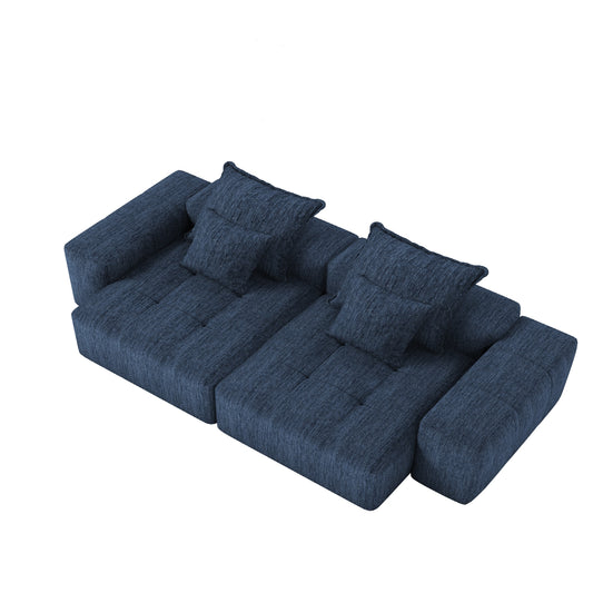 Modern Oversized Modular Sectional Sofa with 2 Chaise Lounge and 2 Armrest, Sparkling Chenille Fabric Soft Cushion Sofa with 4 Pillows, 4 PCS DIY Combination Tufted Sofa, No Assembly Required, BLUE