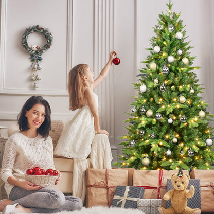 9ft Pre-Lit Christmas Tree with 750 Warm White LED Lights, 2968 Tips Realistic PE+PVC Hinged Tree with Metal Stand, Full Artificial Xmas Tree for Holiday Decoration