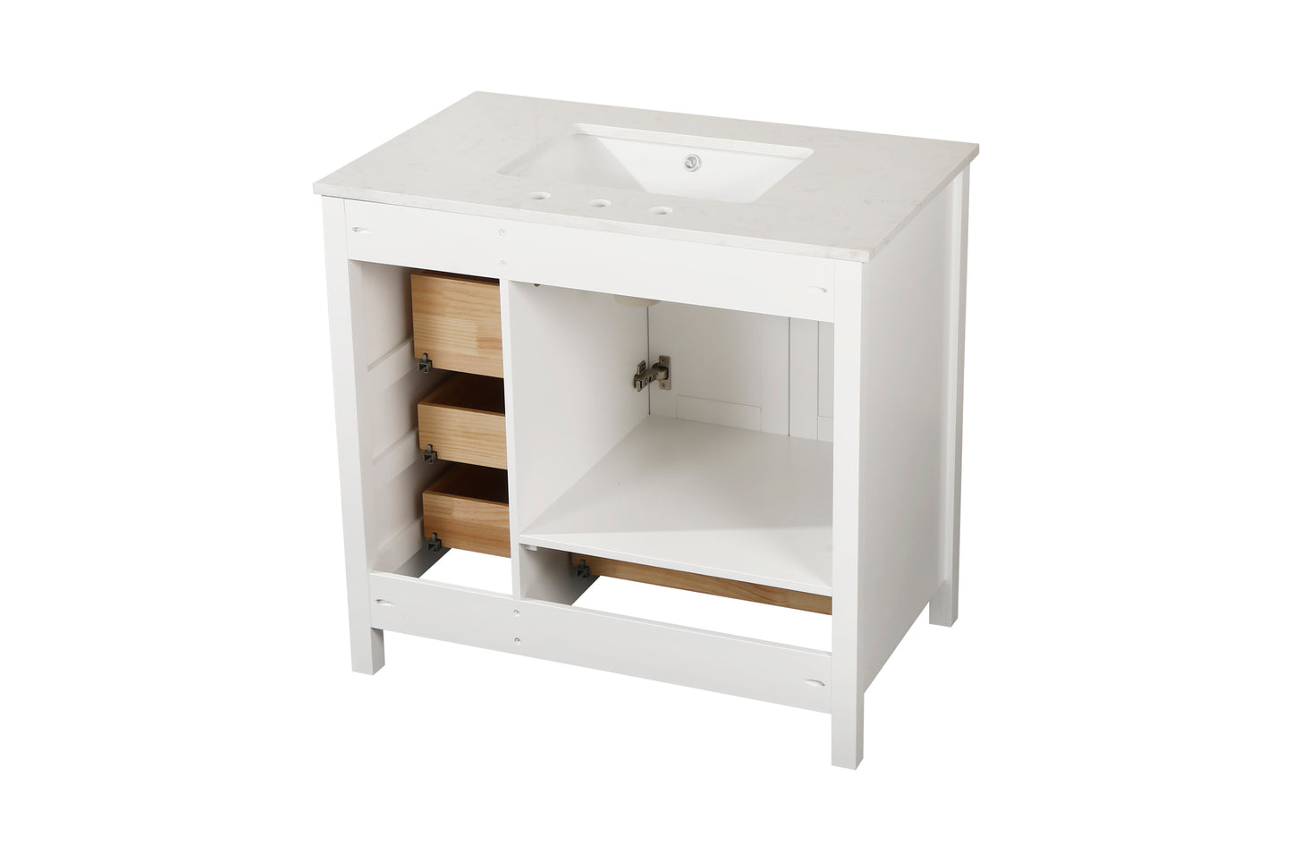 Combinación de lavabo de tocador con encimera de mármol, gabinete de lavabo de baño y tocadores de baño para decoración del hogar - Tocador blanco de 36 pulgadas totalmente ensamblado con fregadero 23V03-36WH