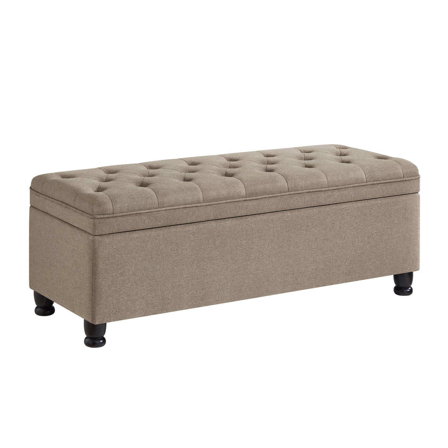 Upholstered tufted button storage bench ,Linen fabric entry bench with spindle wooden legs, Bed bench- Linen