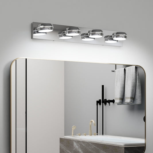 LED Vanity Lights 28in Bathroom Lights Fixtures over Mirror 4 Light LED Lighting Fixture for Bathroom 18W Mirror Lighting Fixture Modern Bath Light Bar Chrome Bath