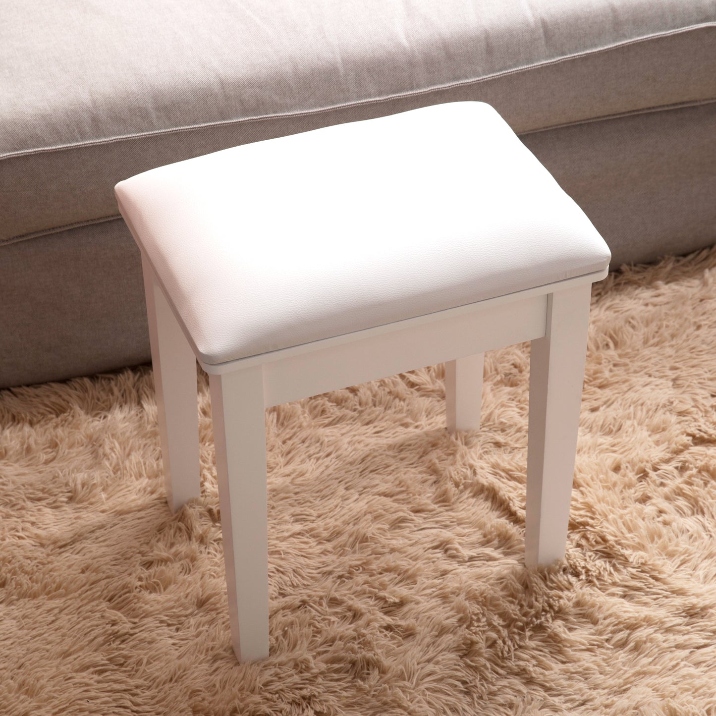 Vanity Stool Makeup Bench Dressing Stool with Cushion and Solid Legs,White