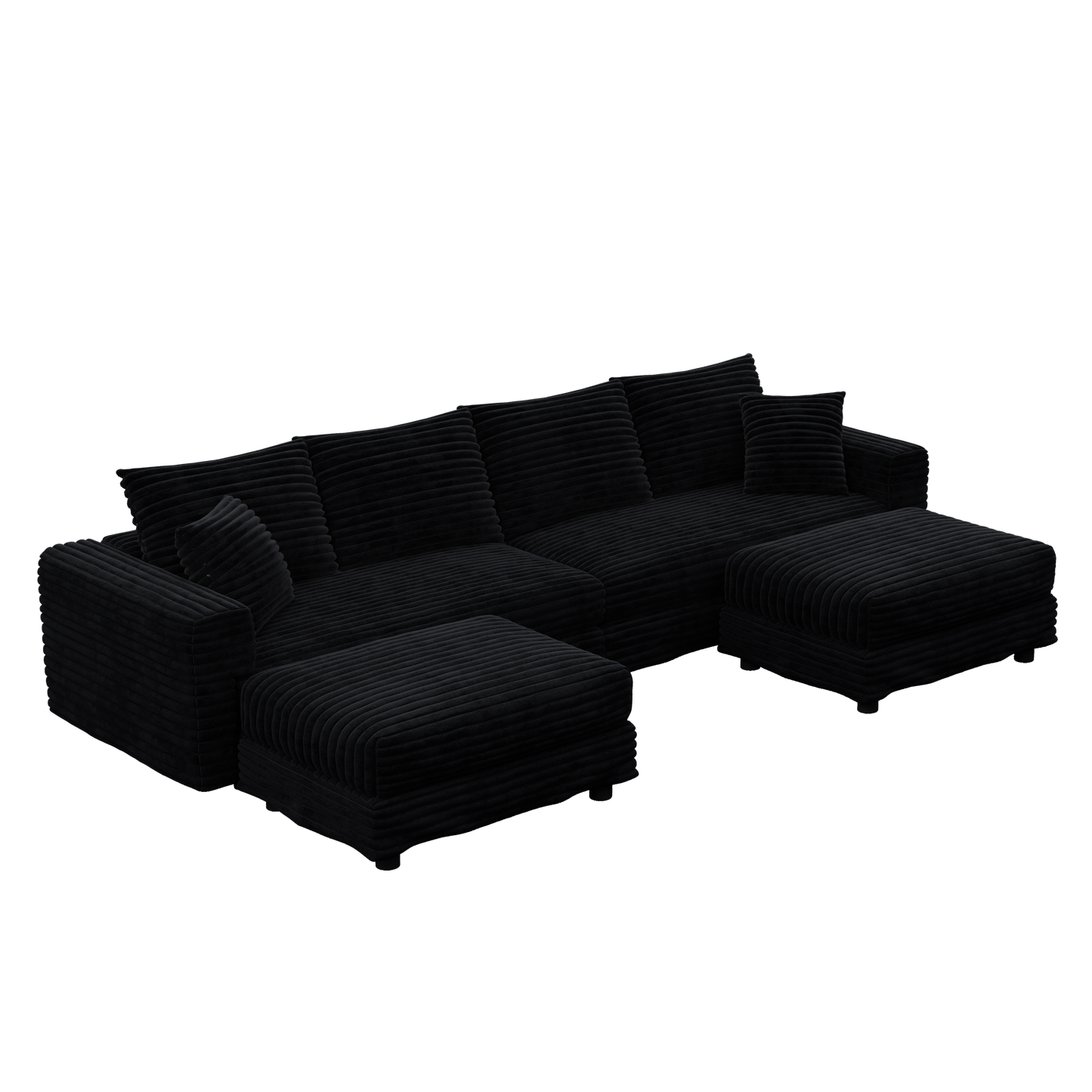 104.3 ' Plush Corduroy 4-Seat Sofa, Modern Comfy Upholstered Sofa Cloud Couch, Deep Seat Couches with Soft Pillows and 2 Ottomans, Convertible Sofa Lounge Chair, for Living Room,Apartment,Office,Black