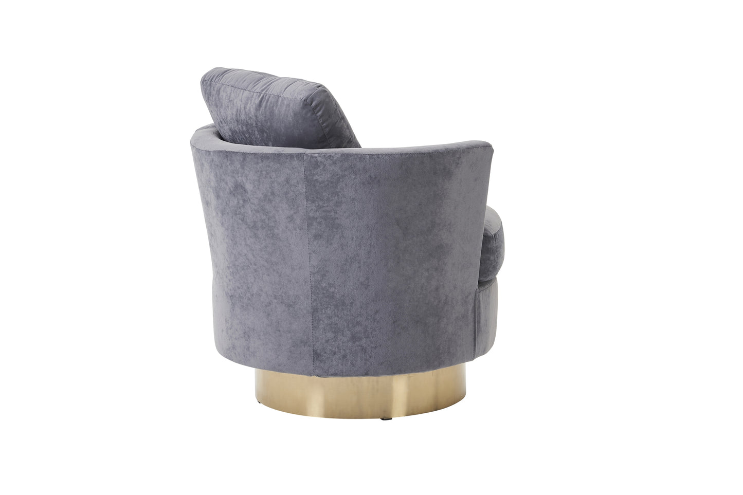 Silla de barril giratoria de terciopelo, sillas giratorias decorativas, sillón para sala de estar, sillas de lectura para dormitorio, cómodas, sillas redondas con base de acero inoxidable dorado (gris)