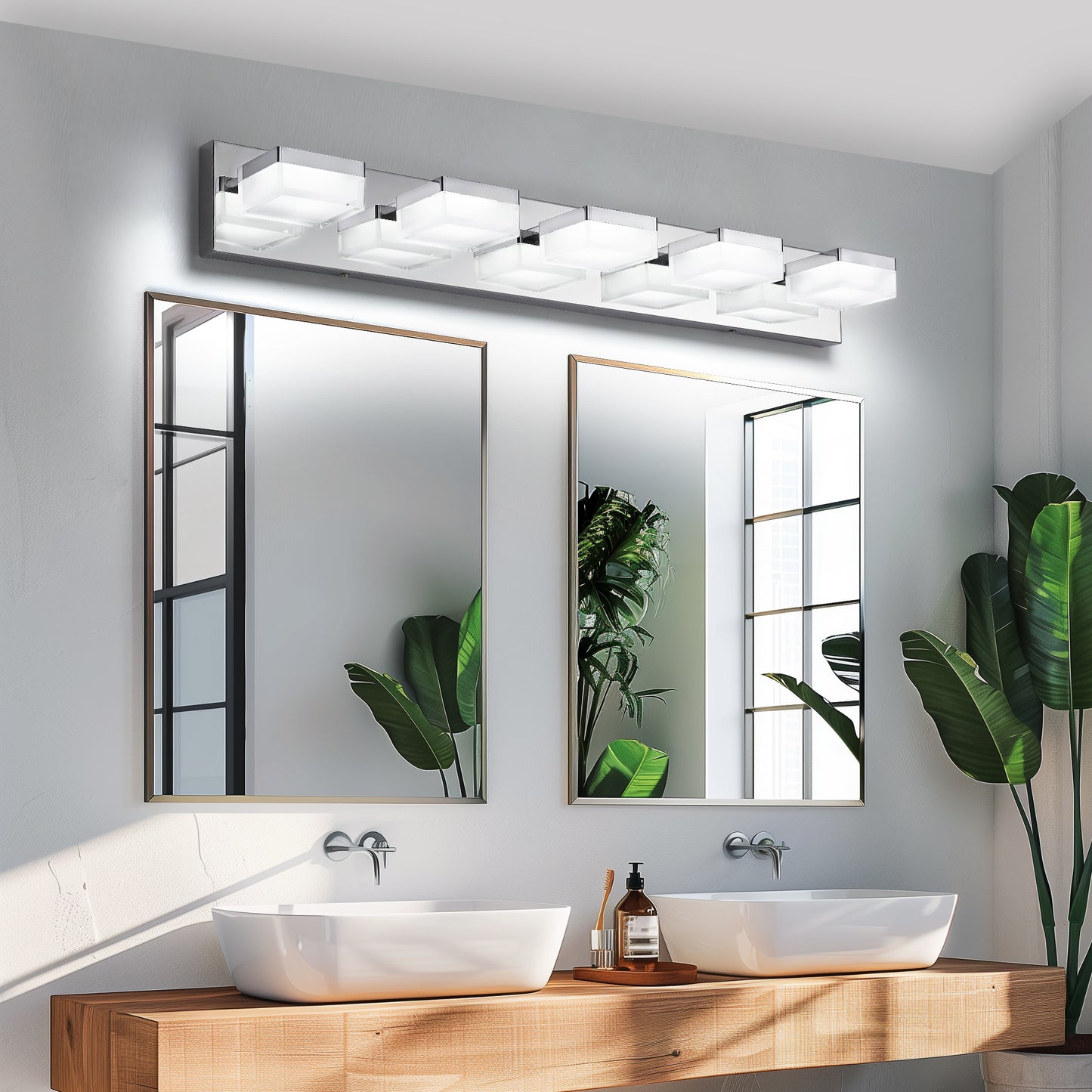 Modern Chrome LED Vanity Light, 5-Lights Wall Sconce for Bathroom and Mirror, Sleek Minimalist Design, Energy-Efficient, Easy to Install