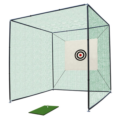 Golf Practice Net Cage 10x10x10FT with Metal Frame Hitting Net Kit Indoor Outdoor Black Green