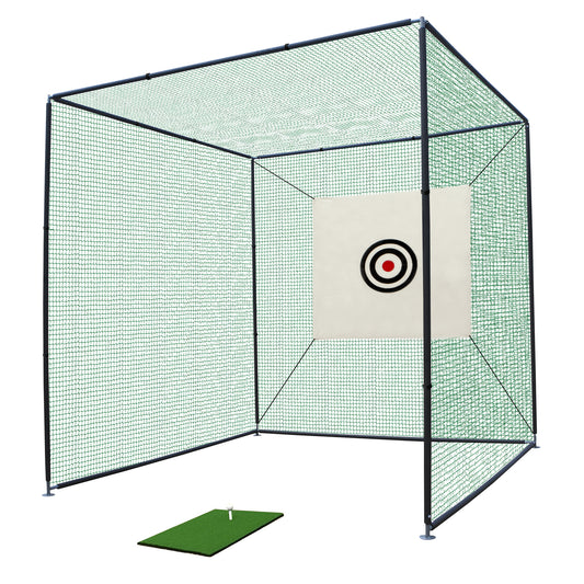 Golf Practice Net Cage 10x10x10FT with Metal Frame Hitting Net Kit Indoor Outdoor Black Green