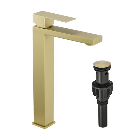 Brushed Gold Bathroom Faucet With Pop Up Drain, Brushed Gold Faucet for Bathroom Sink, Single Hole Bathroom Faucet Modern Single Handle Vanity Basin Faucet
