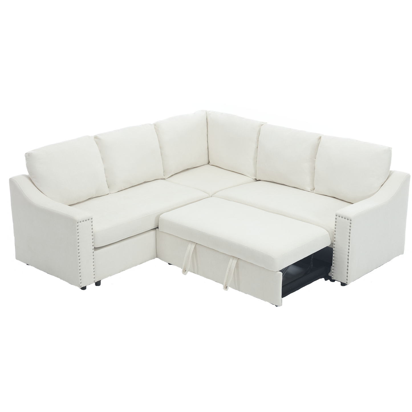 [NEW ARRIVED] [VIDEO PROVIDED]L-shaped sofa with pull-out sofa bed, Corner Sofa,comfortable living room furniture set, sleeper sofa bed,Corner seat for two with broaching sofa,Rivet DeChenille,Beige