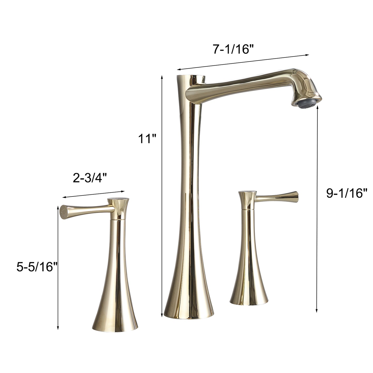 Widespread 2 Handles Bathroom Faucet with  Drain  Assembly, Gold