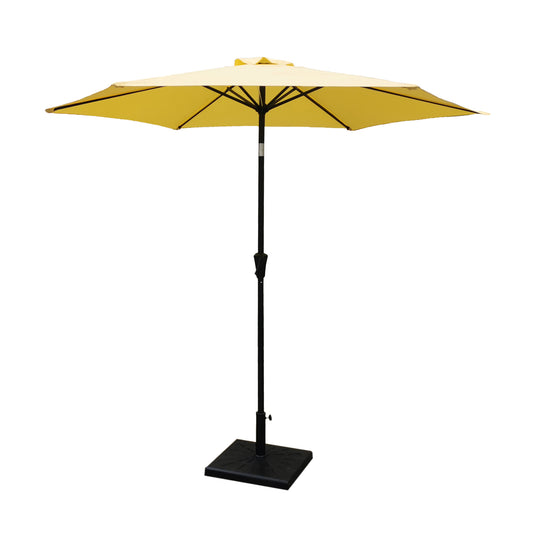 Outdoor Aluminum Patio Umbrella with Resin Base, Push Button Tilt & Crank Lift, Yellow, 8.8 Feet