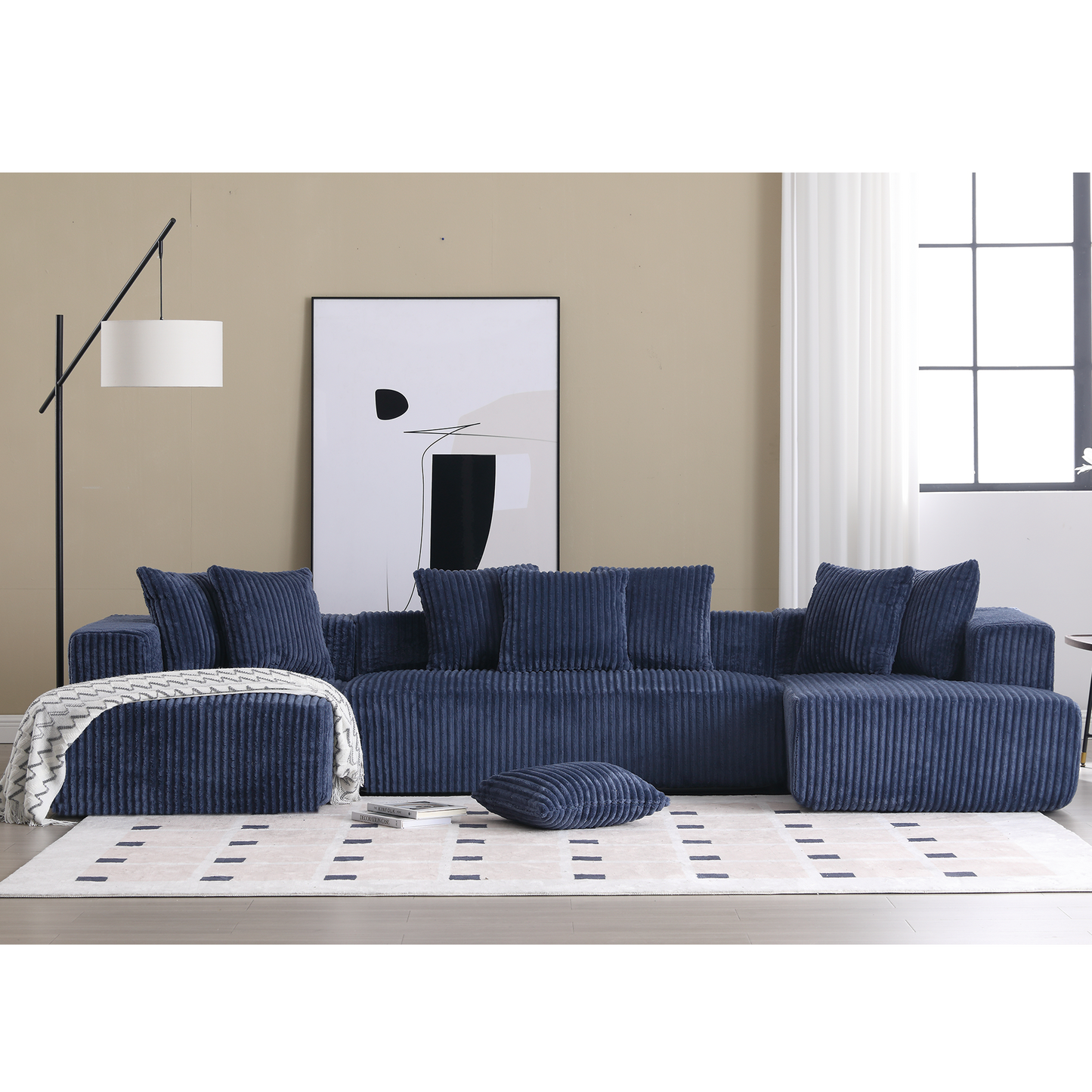 [NEW ARRIVED] [VIDEO PROVIDED]131'' Modular Sectional Couch, U-shaped sofa , Chaise Lounge, Striped fabric,Upholstered 4 Seater Couch for Living Room, Bedroom, Free Combination Sofa (Corduroy), Blue