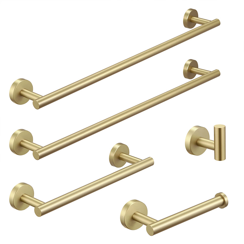 5-Pieces Brushed Nickel Gold Bathroom Accessories Set, Stainless Steel Bathroom Hardware Set, Bath Towel Bar Set, Towel Racks for Bathroom Wall Mounted.