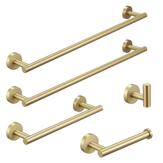 5-Pieces Brushed Nickel Gold Bathroom Accessories Set, Stainless Steel Bathroom Hardware Set, Bath Towel Bar Set, Towel Racks for Bathroom Wall Mounted.