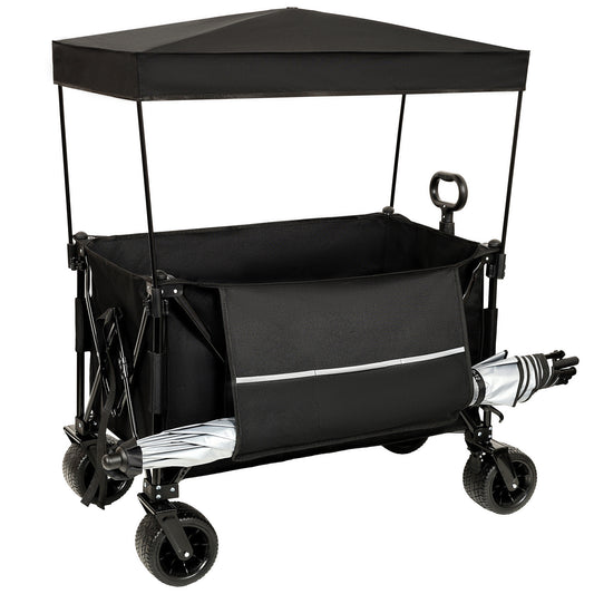 Collapsible Foldable Extended Wagon with canopy,480lbs Weight Capacity, Heavy Duty Folding Utility Garden Cart with Big All-Terrain Beach Wheels & Drink Holders,Side Pocket and Brakes ,mosquito net