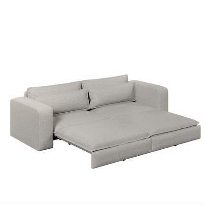 93' King Size Sleeper Sofa Bed, Pull Out Sofa Bed, 3 in 1 Convertible Sleeper Sofa, Chaise Lounge,3 Seat Teddy Couch with 2 Lumbar Pillows for Living Room, Apartment, Office, Studies,Light Grey
