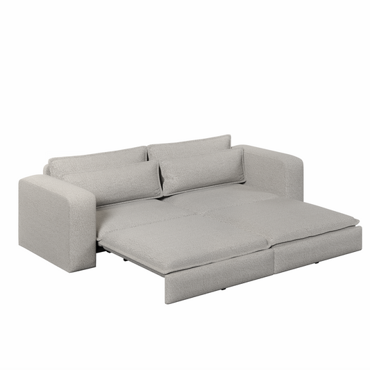 93' King Size Sleeper Sofa Bed, Pull Out Sofa Bed, 3 in 1 Convertible Sleeper Sofa, Chaise Lounge,3 Seat Teddy Couch with 2 Lumbar Pillows for Living Room, Apartment, Office, Studies,Light Grey