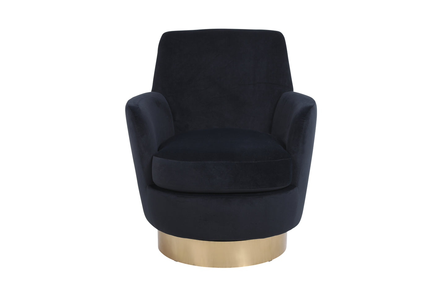 Velvet Swivel Barrel Chair, Swivel Accent Chairs Armchair for Living Room, Reading Chairs for Bedroom Comfy, Round Barrel Chairs with Gold Stainless Steel Base (Black)