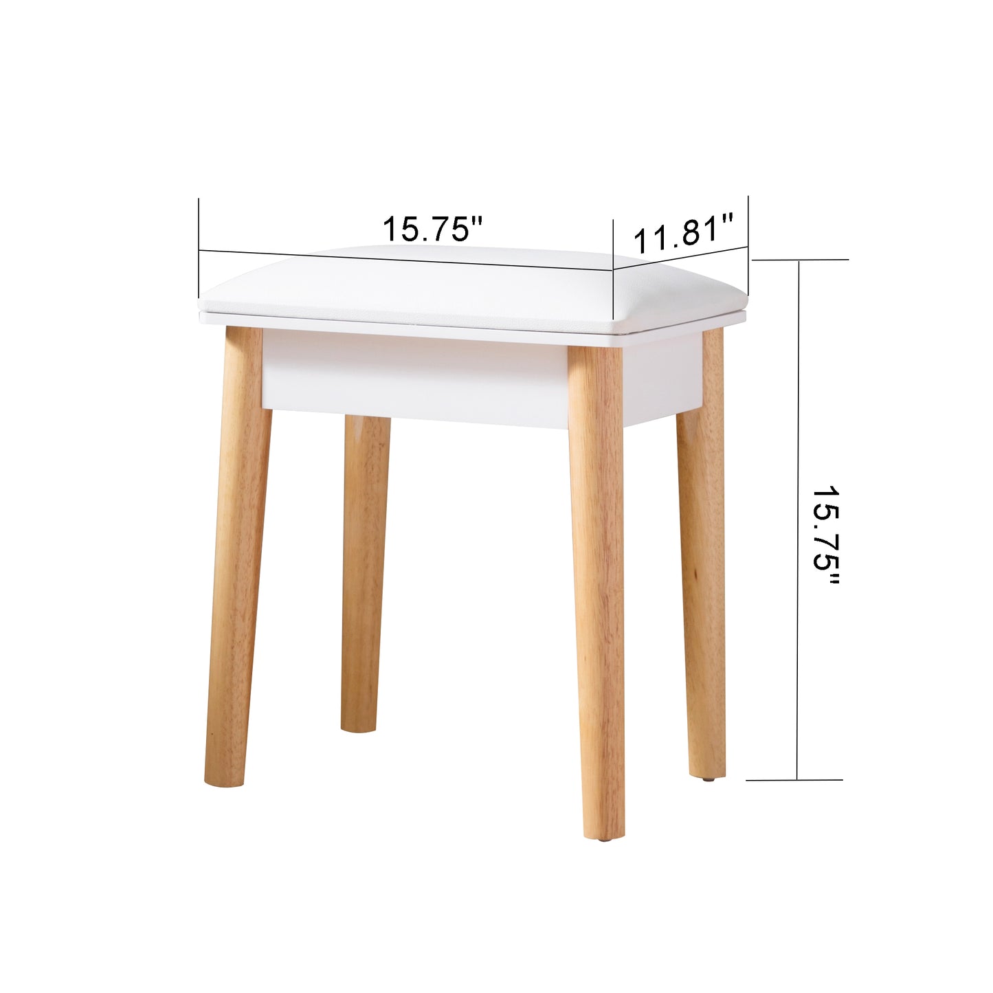 Taburete de tocador de madera, taburete de maquillaje con asiento de PU, blanco