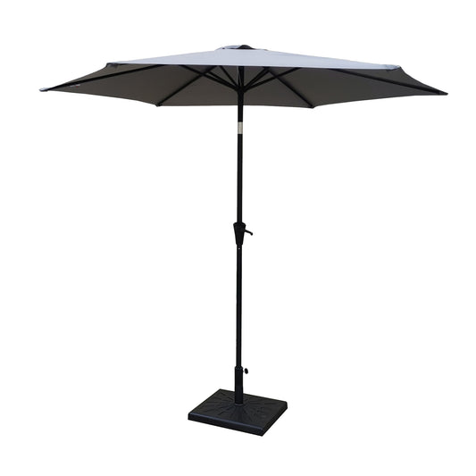 Outdoor Aluminum Patio Umbrella with 42 Pound Square Resin Base, Push Button Tilt and Crank Lift, Gray, 8.8 Feet